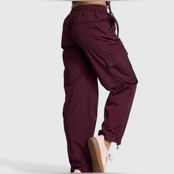 PINK Victoria's Secret Satin Parachute Cargo Pants - Maroon - Picture 2 of 6
